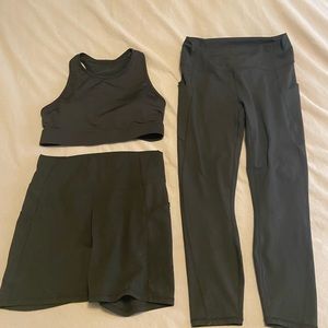 Fabletics bra, shorts and 7/8 leggings all Black Sz large